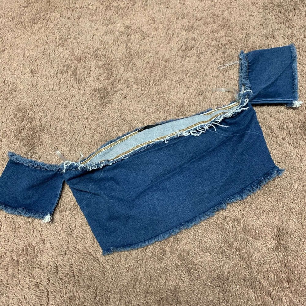Akira Denim Off Shoulder Crop Top